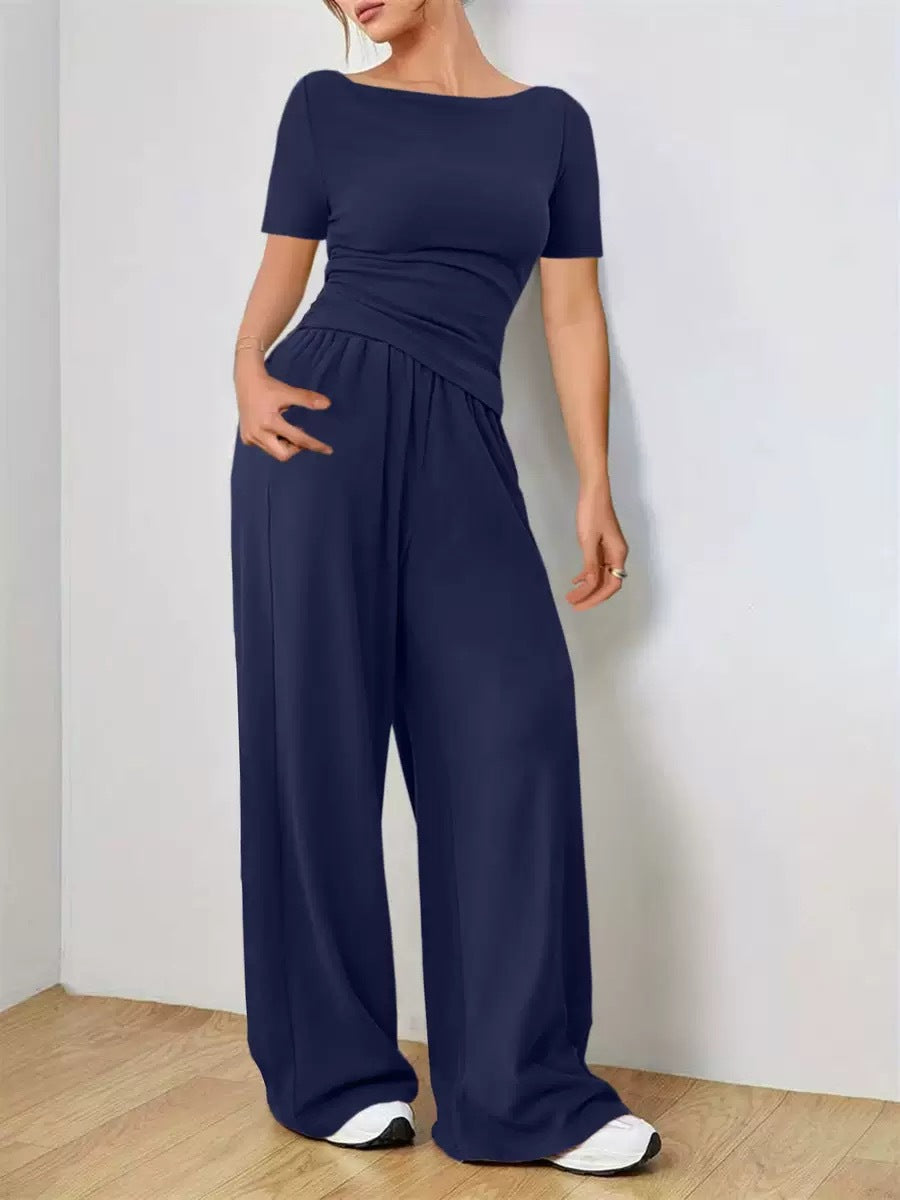 Wide-leg pants two-piece set
