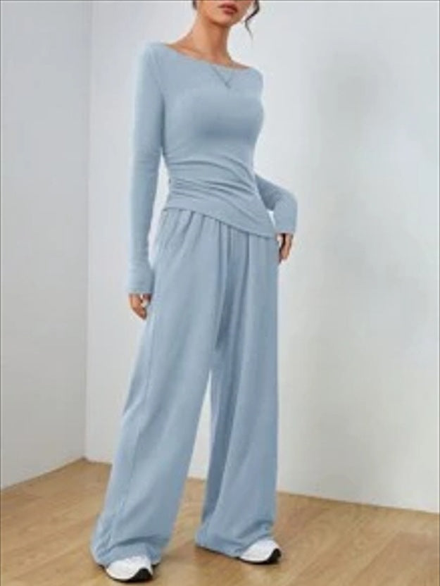 Wide-leg pants two-piece set