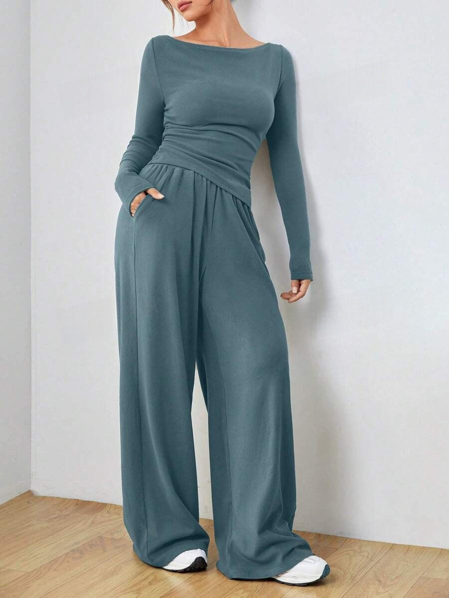 Wide-leg pants two-piece set